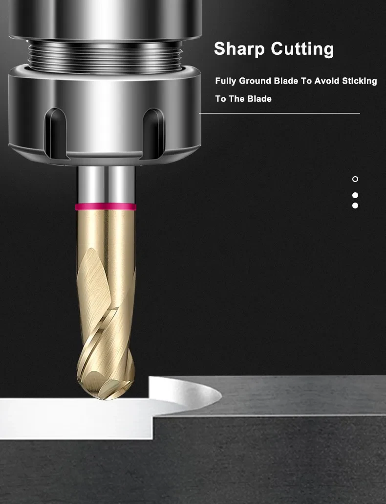SHAZAM TGP-HRC60 2F Farbkreis-Kugelkopffräser aus Wolframstahl-Hartmetall mit AD-Beschichtung, Fräser, CNC-Mechanischer Schaftfräser – Detail 3