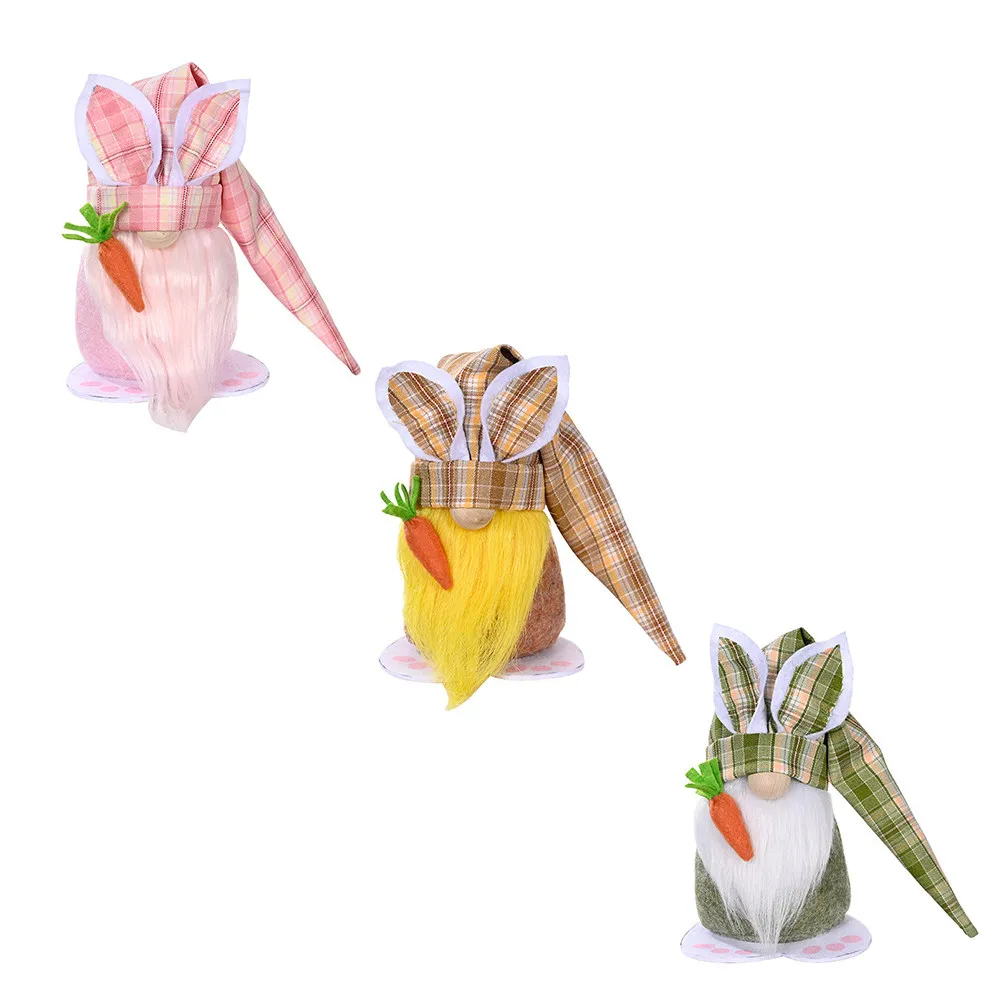 3Pcs Creative Easter Gnome Bunny Carrot Figure Decorative Home Accent for Holiday Photo Props Festival Atmosphere