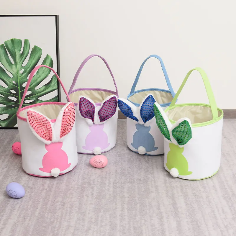 Glowing Rabbit Ears Easter Bunny Tote Bag Decoration 2024 New Easter Egg Hand Basket Easter Bucket Candy Gift Bag