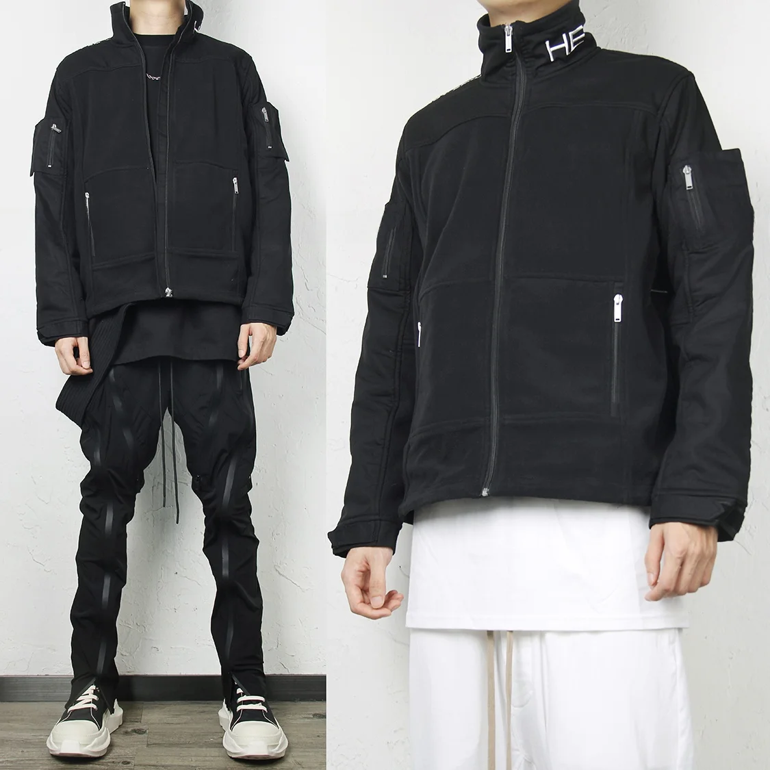 

Мужская функциональная куртка-бомбер в стиле хип-хоп с молнией и нашивками из флиса, приталенного кроя, для повседневной носки