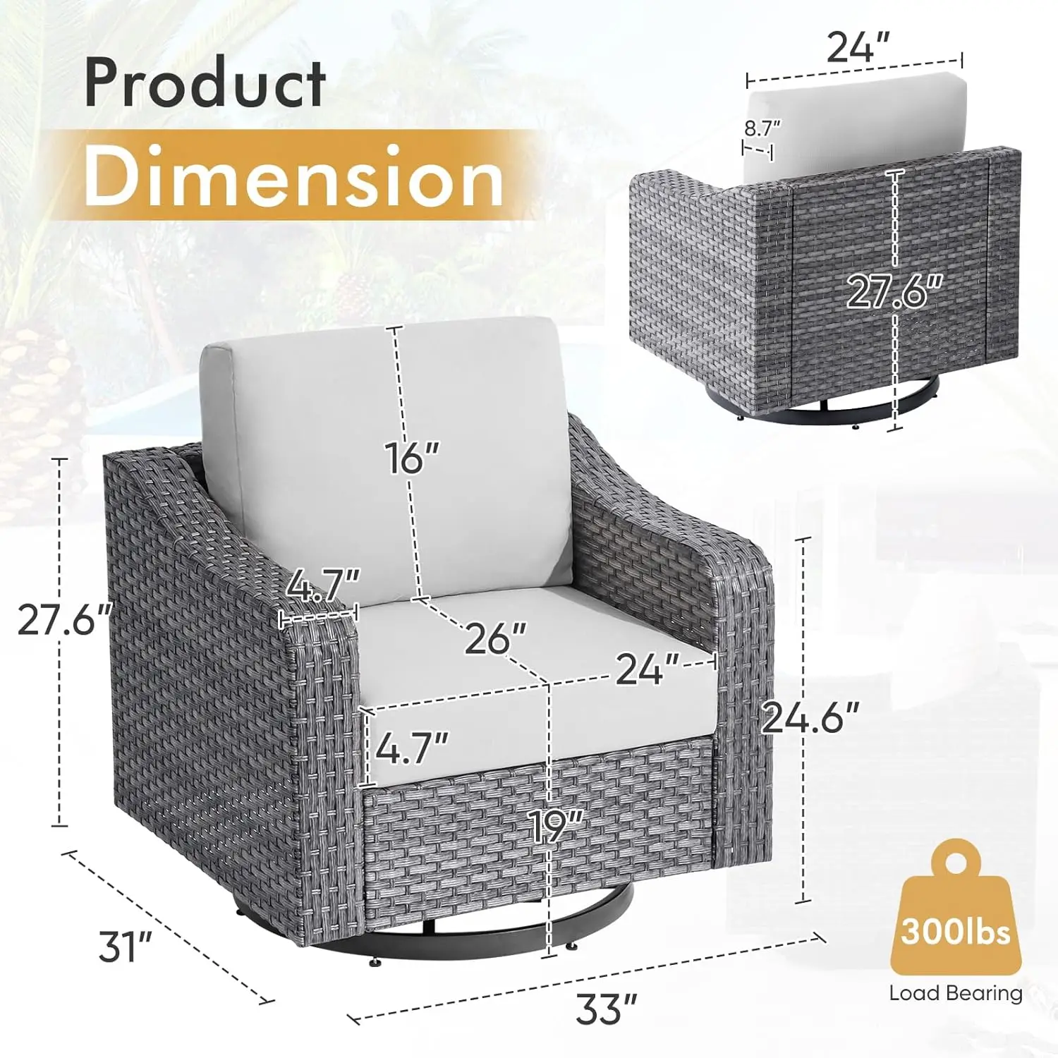 Juego de sillas giratorias de mimbre para Patio, conjunto de Bistro con cojín suave, muebles modernos y cómodos de mimbre para exteriores