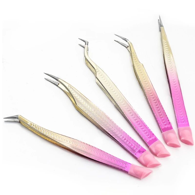 Pinzas de silicona con Cabezal de presión, pegatinas de uñas de doble punta, Clip de recogida de diamantes de imitación, herramientas de extensión de pestañas de maquillaje