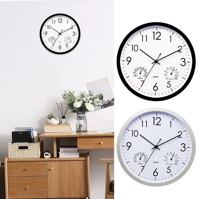 1pc Outdoor Clock Decorative Round Clock With Thermometer and Humidity Wall Clocks Waterproof Silent Garden Clock