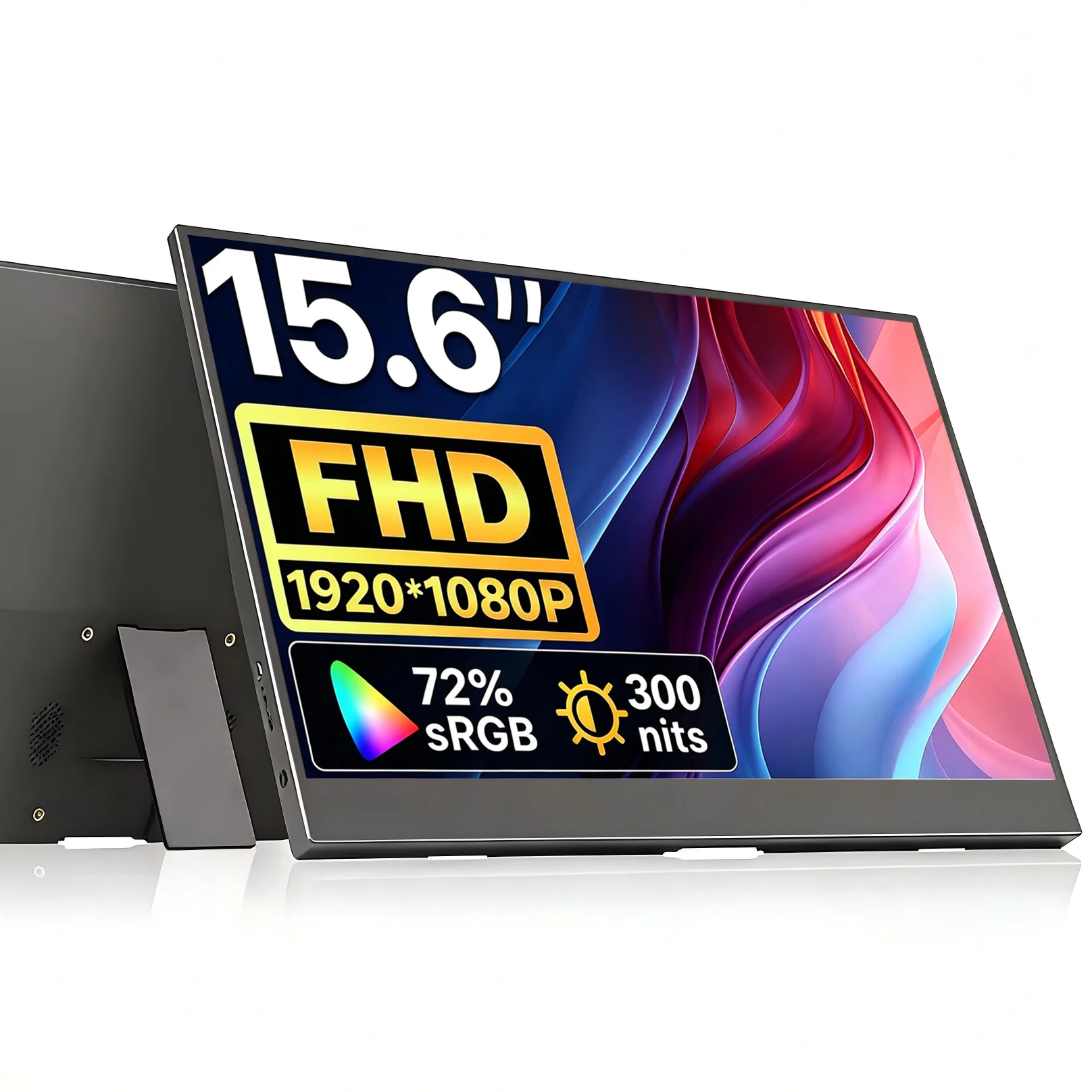 15.6 Inch Portable IPS Monitor FHD 1920×1080 72% sRGB with Type-C Mini HDMI Lightweight Second Screen for Laptop PC Movie Gaming