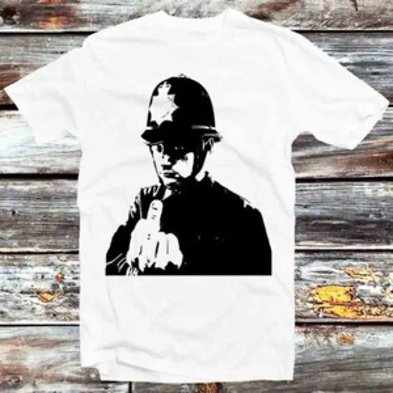 Banksy Swaring Policeman T Shirt B1229 vintage Washed Soft Unisex Top For Everyday Wear Versatile Comfortable Slightly fashion