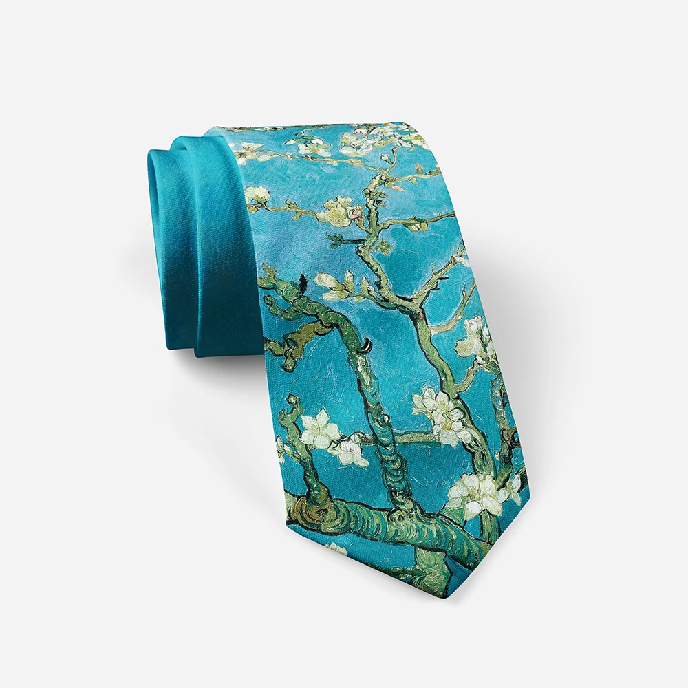 Retro art oil painting floral print tie fashion business wedding casual party tie unisex polyester tie shirt accessories