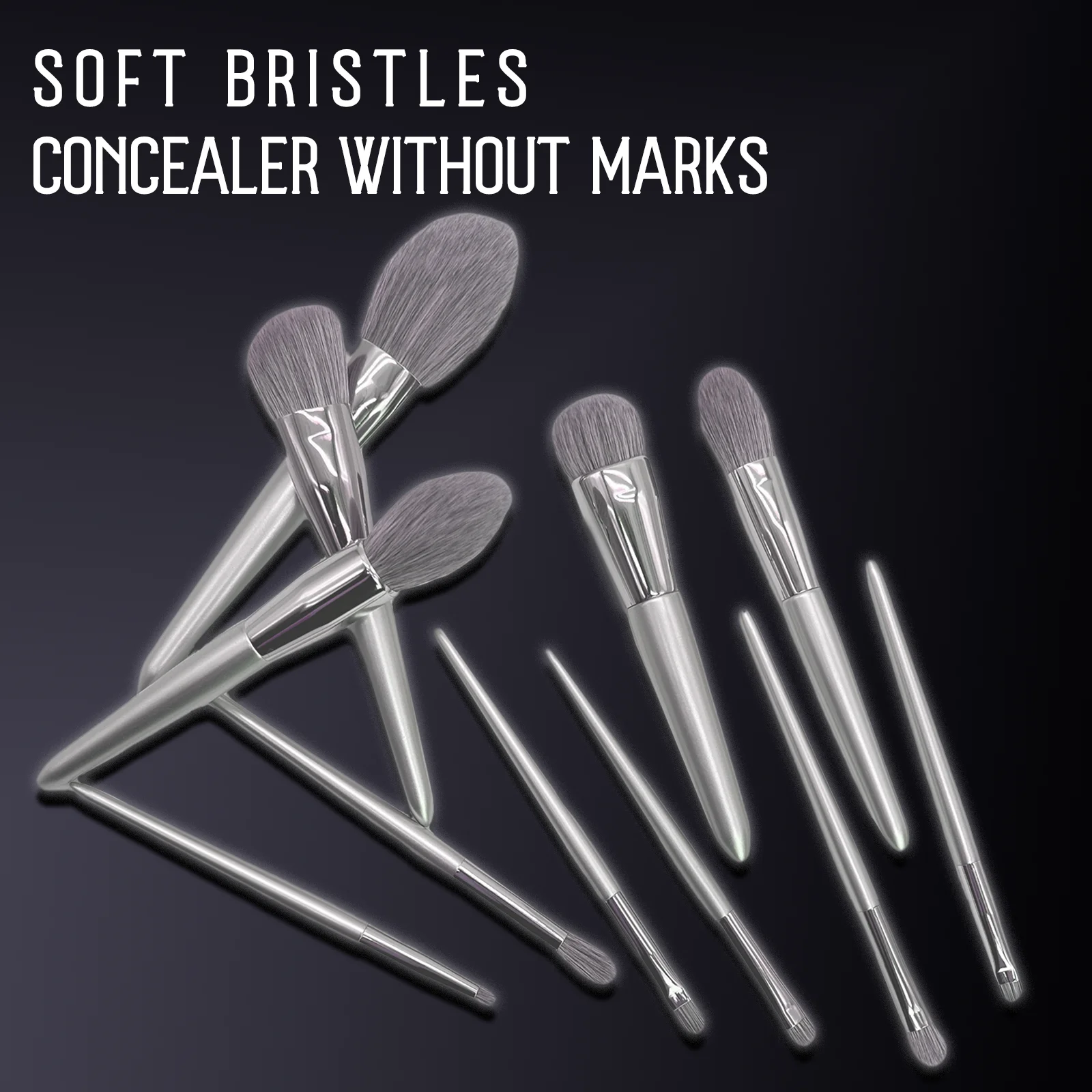 12PCS Makeup Brush Professional Kit Natural Animal Hair Powder Uniform Beginner Soft Moonlight Snow Silver Makeup Brush Set