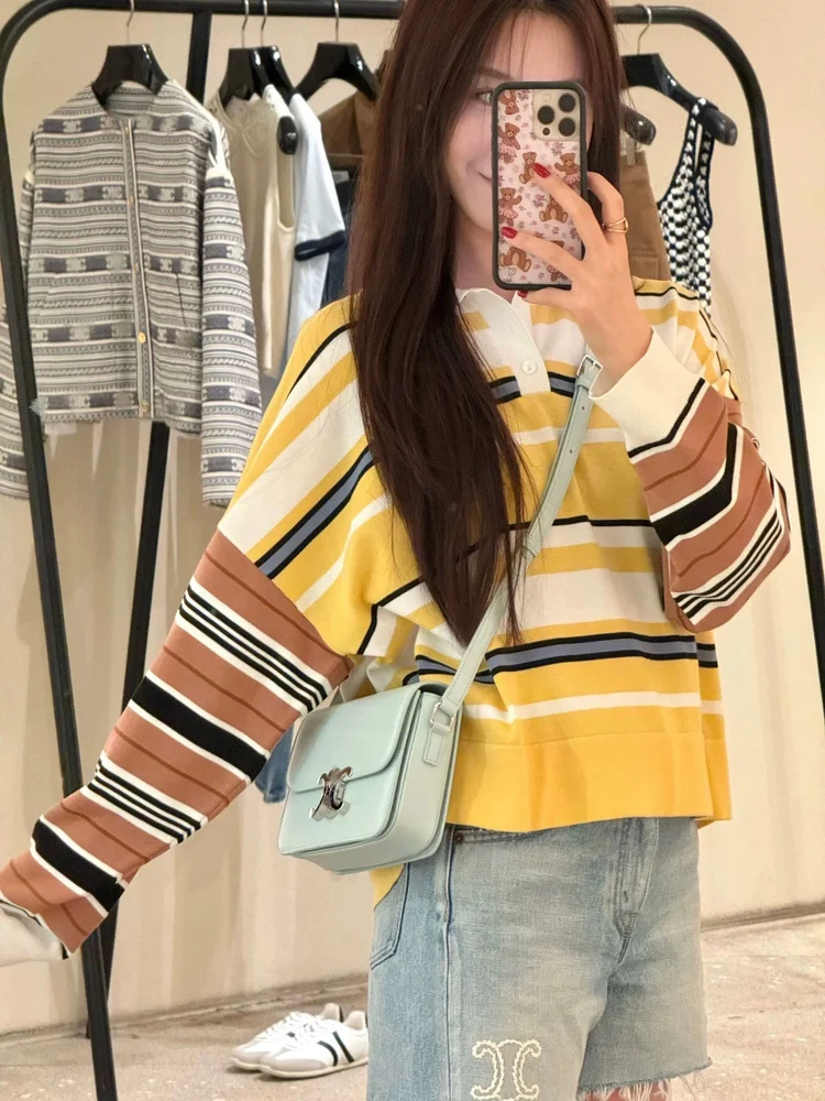 LOTTIE تخصيص الخريف جديد Ne Long Sve محبوك سترة المرأة مخطط اللون Blo تصميم تخفيف Sle مزيج القطن #3