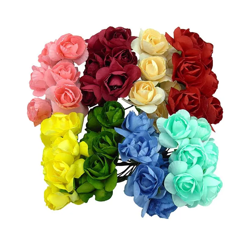 

2.5~3CM Head/144PCS,Artificial Paper Flowers With Wire Stem,Fake Small Roses Flower Bouquet For Wedding Decoration,Garland