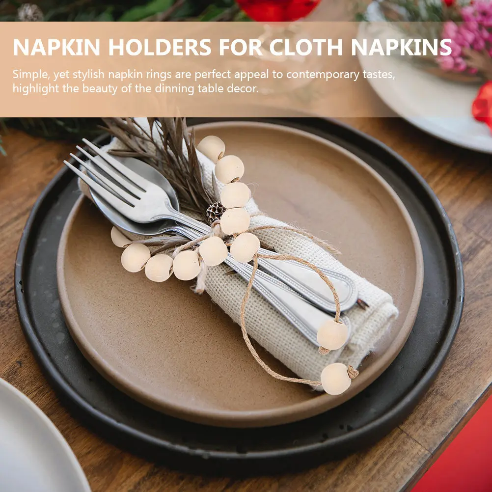 4Pcs Rustic Wooden Bead Napkin Holders Decorative Napkin Ring Set for Wedding Dinner Decor Serviette Ring Holder