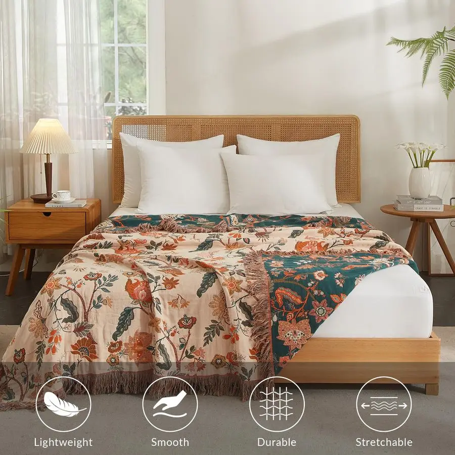 

Плед в стиле бохо для дивана, кровати, 100% хлопковое тканое одеяло с кисточками 60x80, супермягкое муслиновое одеяло с цветочным принтом