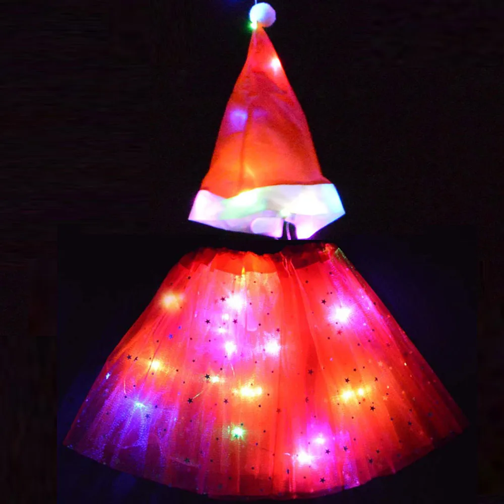 

Girls Children Flashing LED Tutu Skirt with Light up Tree Xmas Hair Wear Elf Costume Fairy Stick Wedding Festival