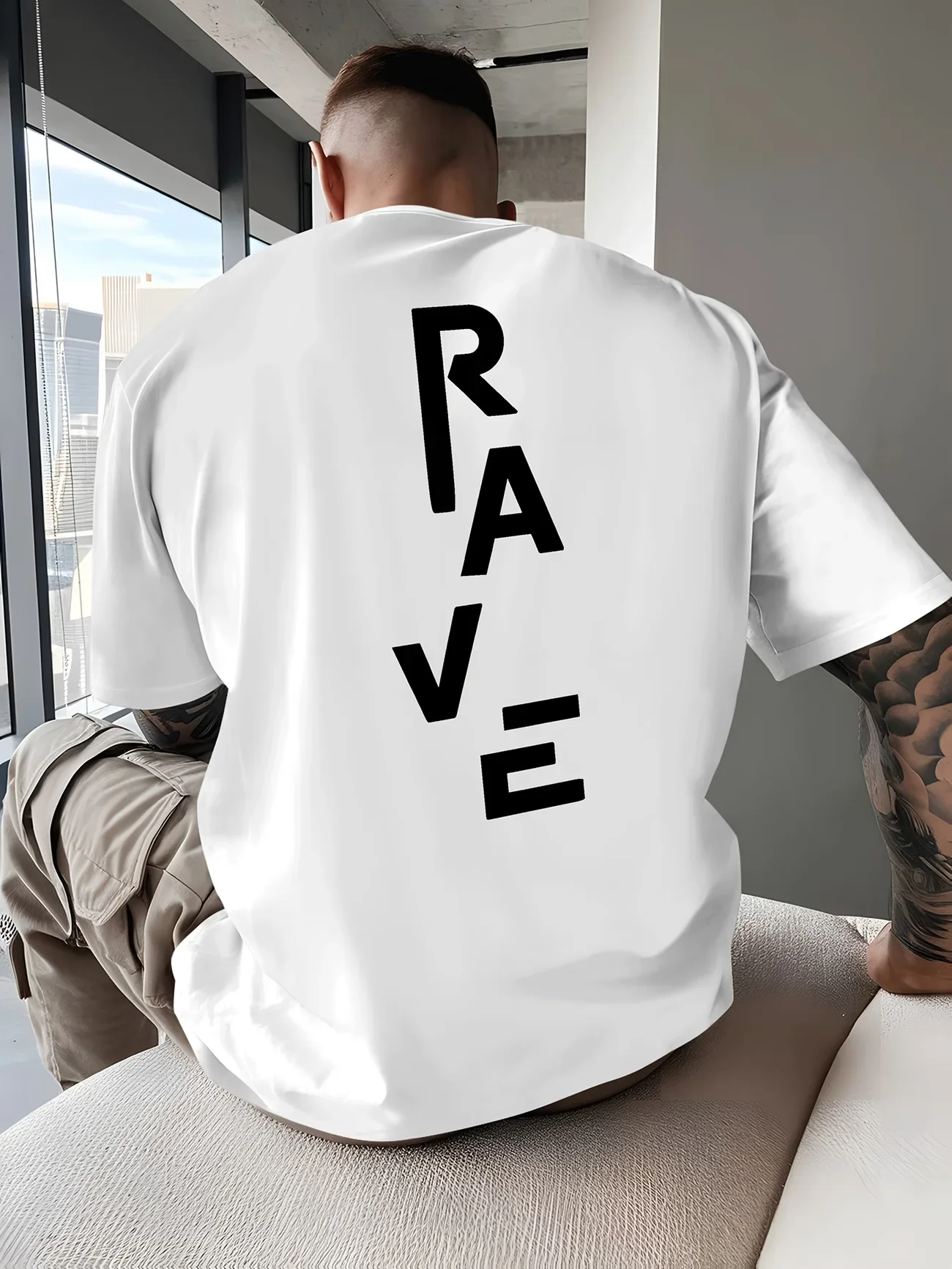 T-shirt pour homme RAVE letter, fitness, sport, coton, décontracté, surdimensionné, col rond, été, printemps, ample, streetwear, tendance, col rond