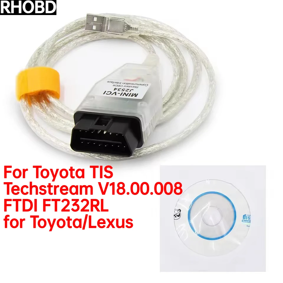 NEW V18.00.008 FT232RL For Toyota TIS Techstream For J2534 mini vci FTDI Auto Scanner OBD2  for Lexus Diagnostics cable MINI-VCI