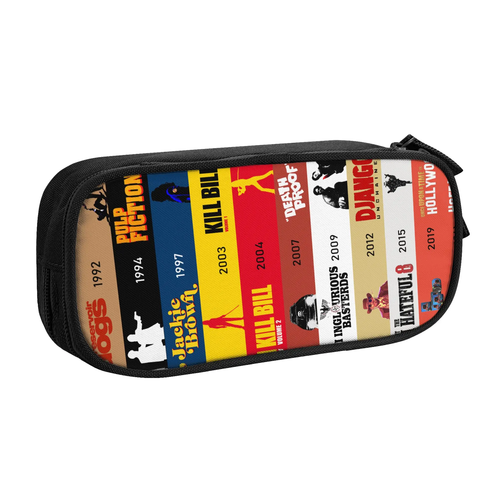 Kawaii Quentin Tarantino Film Collage Pencil Cases for Boys Girls Kill Bill Pulp Fiction Large Capacity Pen Bag Box Stationery