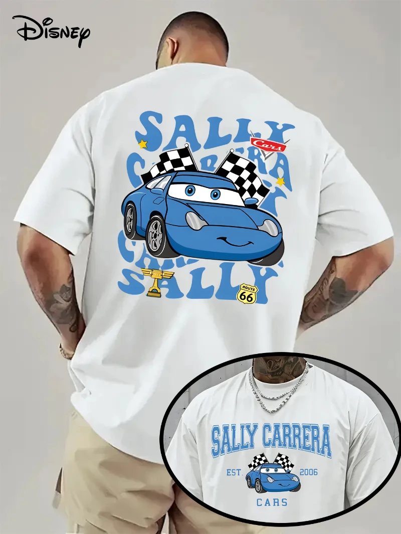 

Disney Cars Sally Carrera Pattern T-shirt Women's White T-shirt with Lightning Arrow Trophy Disney Pixar Fans Summer Casual