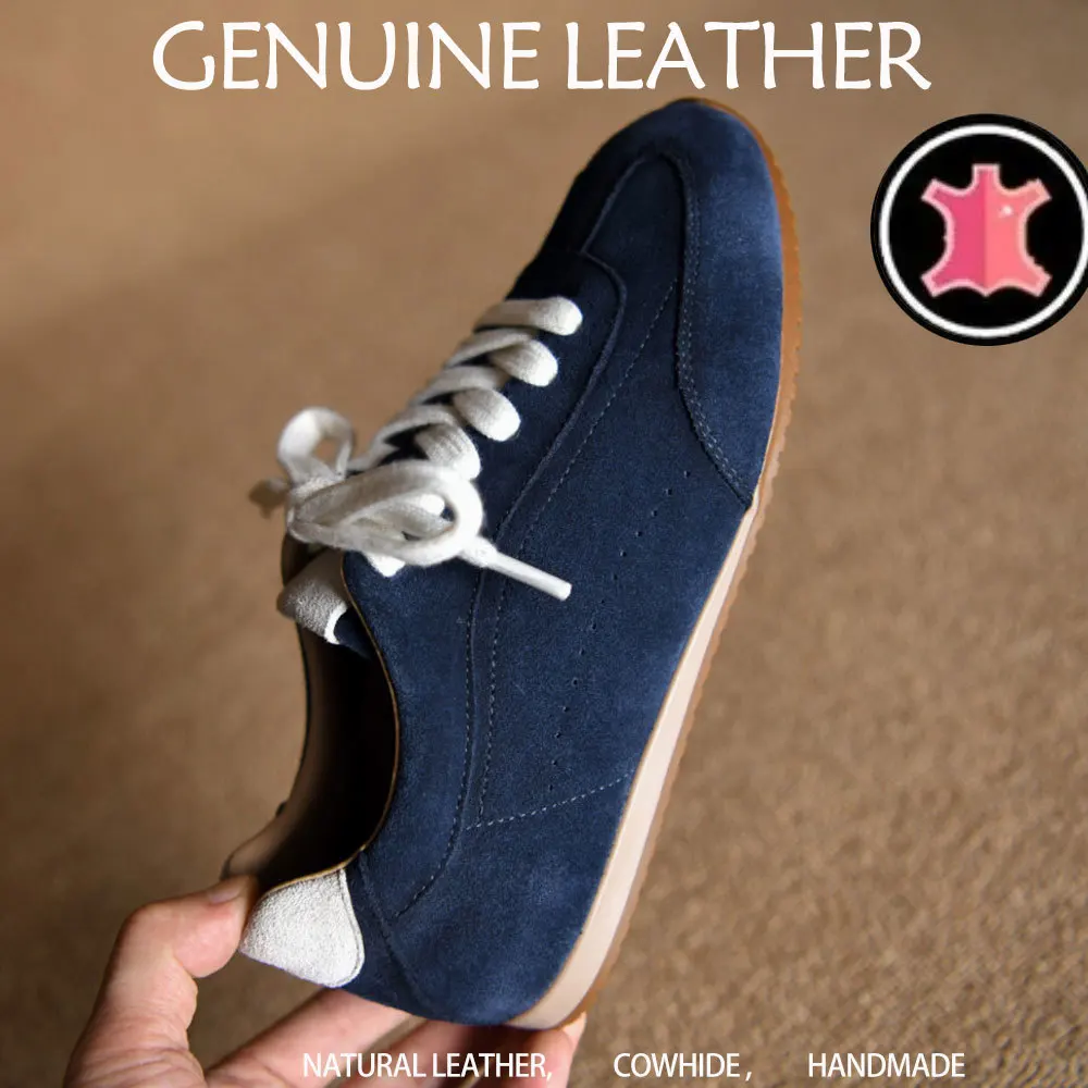 

Blue High-Quality Women's German Training Shoes Genuine Leather Lace-up Flat Casual Shoes Forrest Gump Sports Shoe