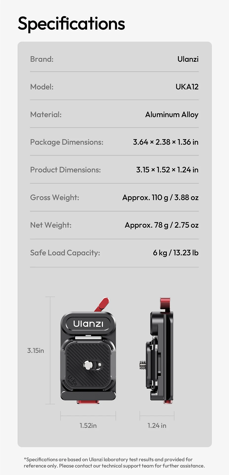 Ulanzi UKA12 UKA Pro Schnellwechsel-Kit Doppelte Verriegelungsplatte für Kamera mit Arca-Swiss-Basis für Kamera-Slider-Stabilisator – Detail 14