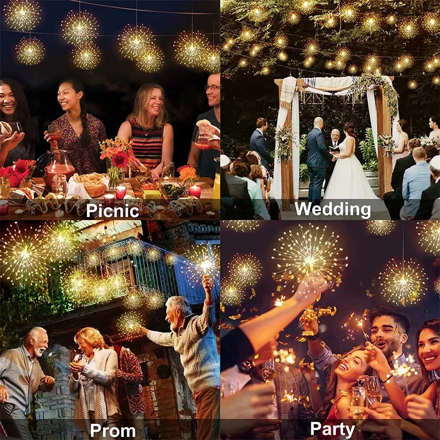 8 Modes Firework Light 120/180 LED Copper Wire Christmas Fairy Light Outdoor Starburst Light For Wedding Party Garden Decor