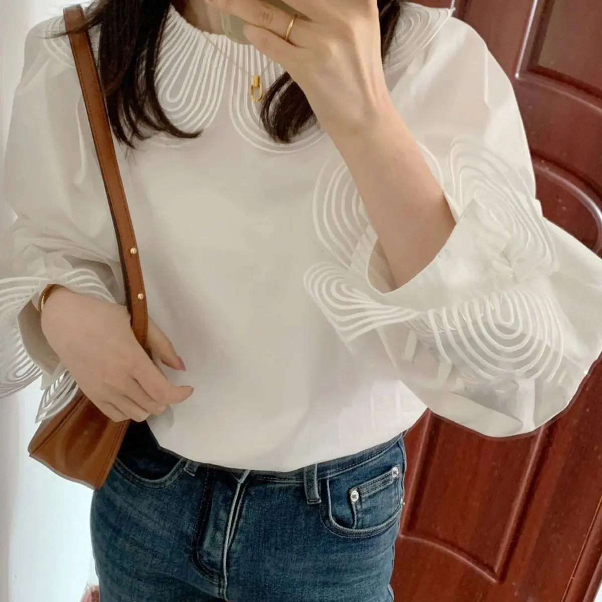 

Gagarich 2026, белая рубашка с рюшами во французском стиле, женская осенне-весенняя шикарная блузка, элитный дизайн, уникальный элегантный топ с рукавами-лепестками