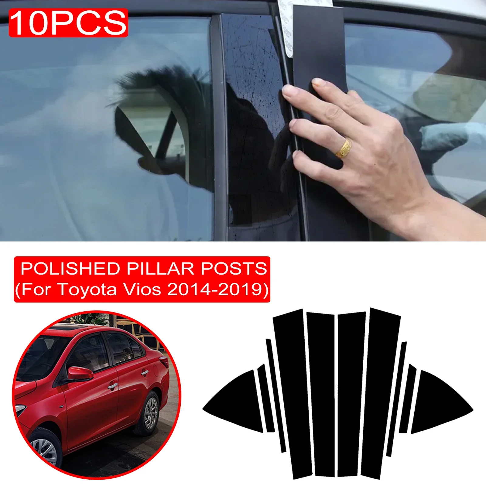 

10pcs Car Window B-Pillar Trim Sticker For Toyota Vios 2014-2019 Door Pillars Wrap Film Styling Accessories Dropship New