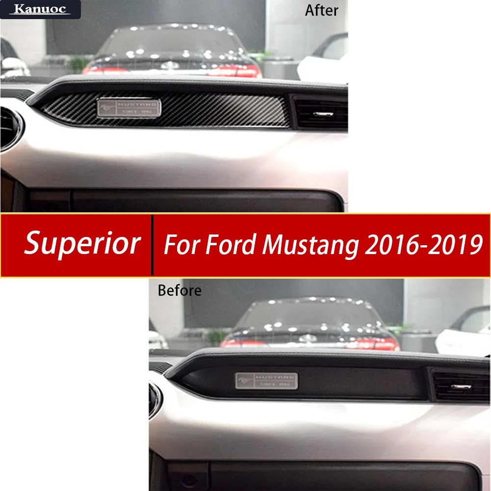 

For Ford Mustang 2016-2019 Carbon Fiber Car Interior Stickers - Dashboard/Console Trim Kit with Adhesive