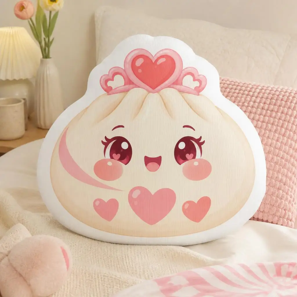 Princess Bao Dumpling Pillow Cute Pink Heart Crown Plush Stuffed Cushion Kawaii Throw Pillow Birthday Gift Home Decor Sofa