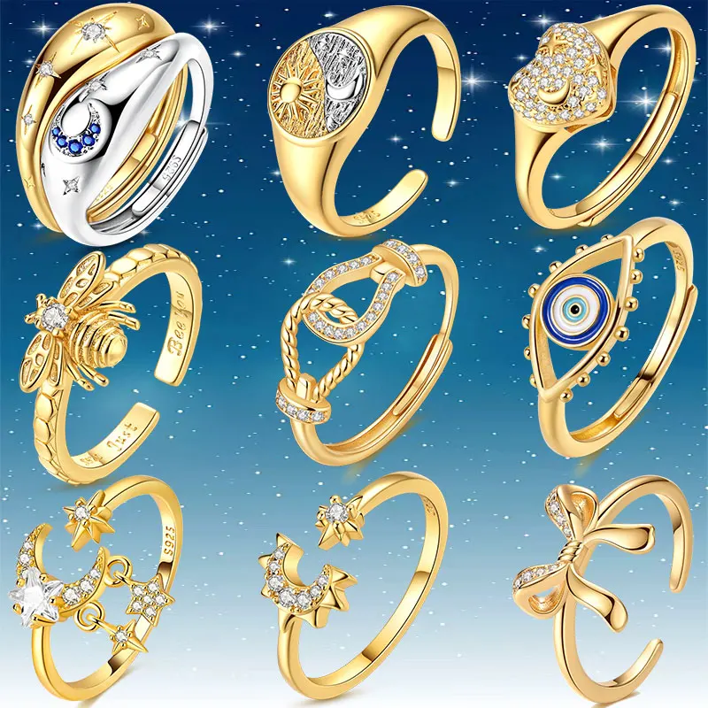 

Adjustable S925 Sterling Silver Gold Plated Open Ring Classic Minimalist Style Ring Jewelry Suitable For Daily Leisure Gathering