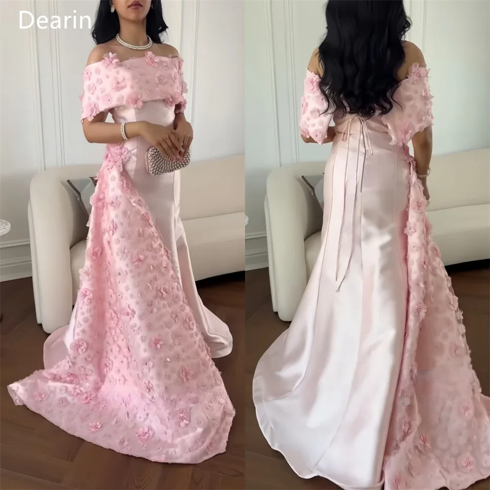 Customized Saudi Arabia Dearin Off-the-shoulder Mermaid Floor Length Skirts Draped Applique Flower Bespoke Occasion Dresses Even