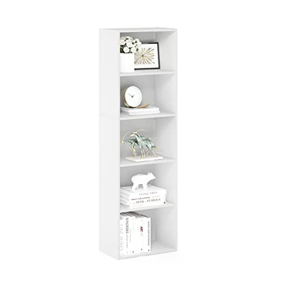 

LUDER Book Shelf Bookcase with Open Shelves 9.4 x 15.8 x 52 Easy Assembly for Living Room Bedroom Home Office White Wooden