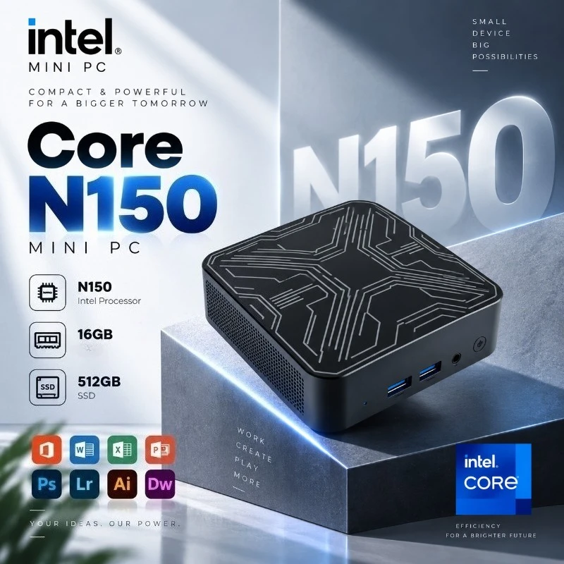 미니 PC, 인텔 코어 N150, 휴대용 미니 컴퓨터, 16GB RAM, 512GB/1TB/2TB SSD, 게이밍 PC, 1000M 이더넷, 데스크톱