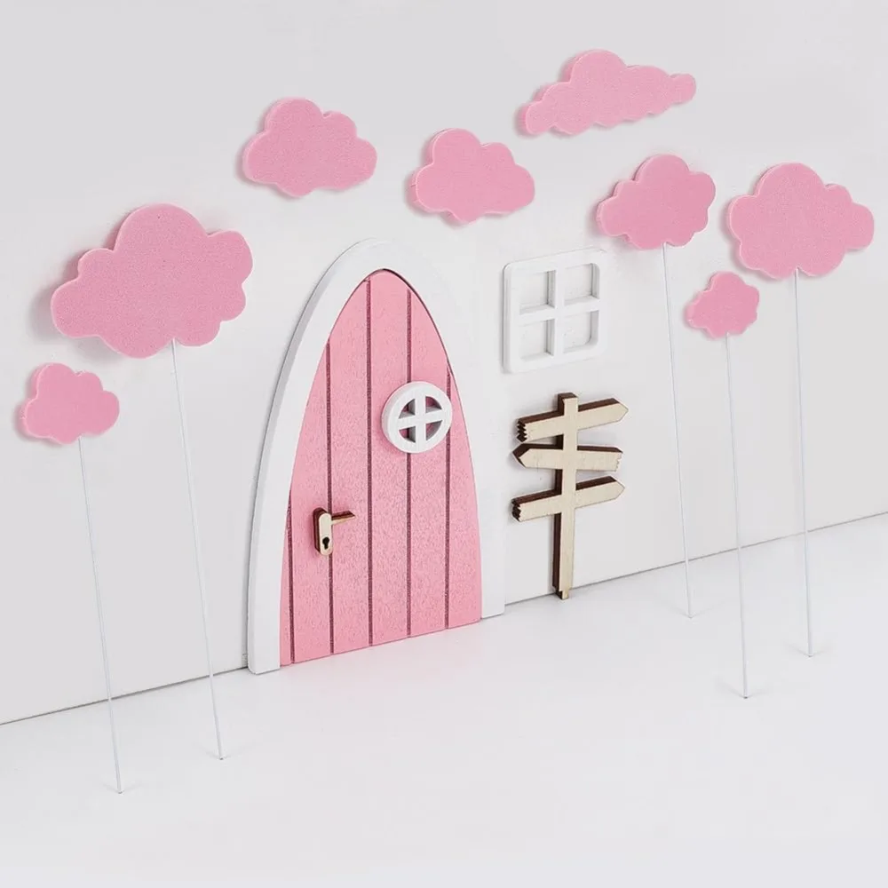 15 Pcs Mini Wooden Door Kit Pearl Pink Fairy Garden Door Little Magical Fairy Decorative Tiny Prop for Home making kit