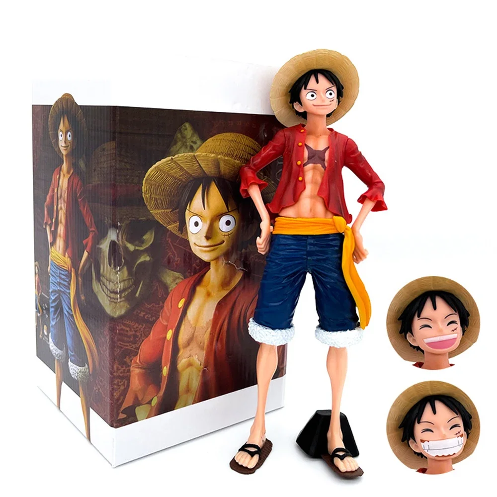 28cm Anime One Piece Assemble Figure Confident Smiley Luffy Three Form Face Changing Doll Action Figurine Model Toys Garage Kits