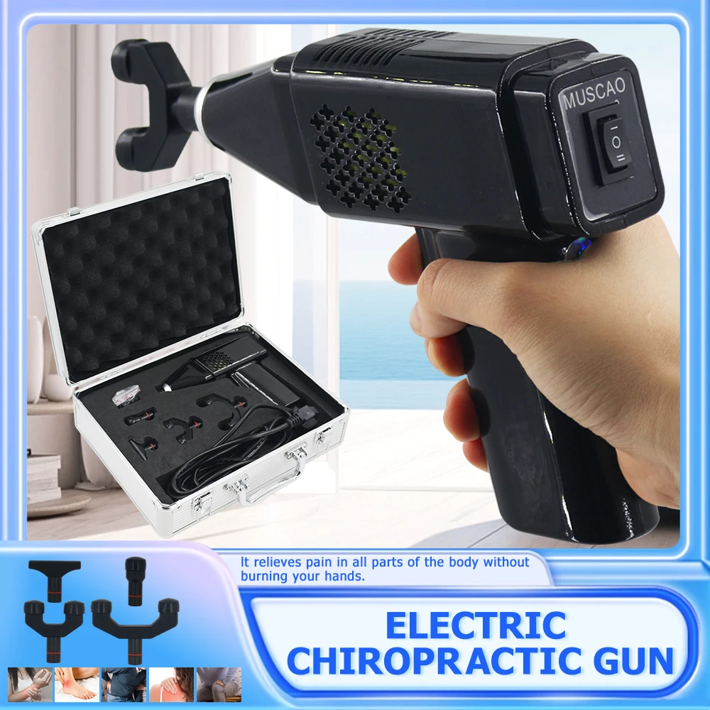 Chiropractic Adjusting Tools Electric Correction Gun 4 Heads Adjustable Intensity Therapy Spinal Muscle Relaxation Massager 450N