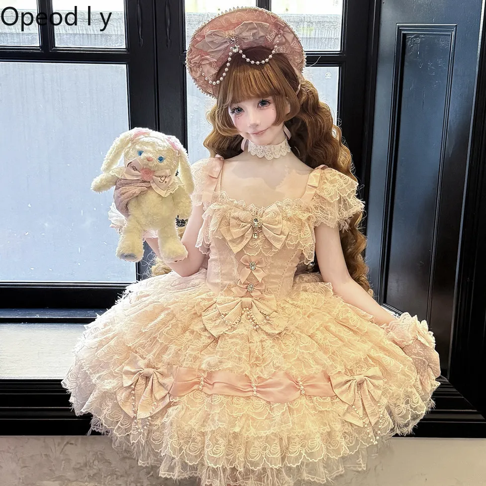 

Summer New Original Design Lolita Dress Flower Wedding Suspender Dress Sweet Heavy Industry Lace Temperament Princess Jsk Dress