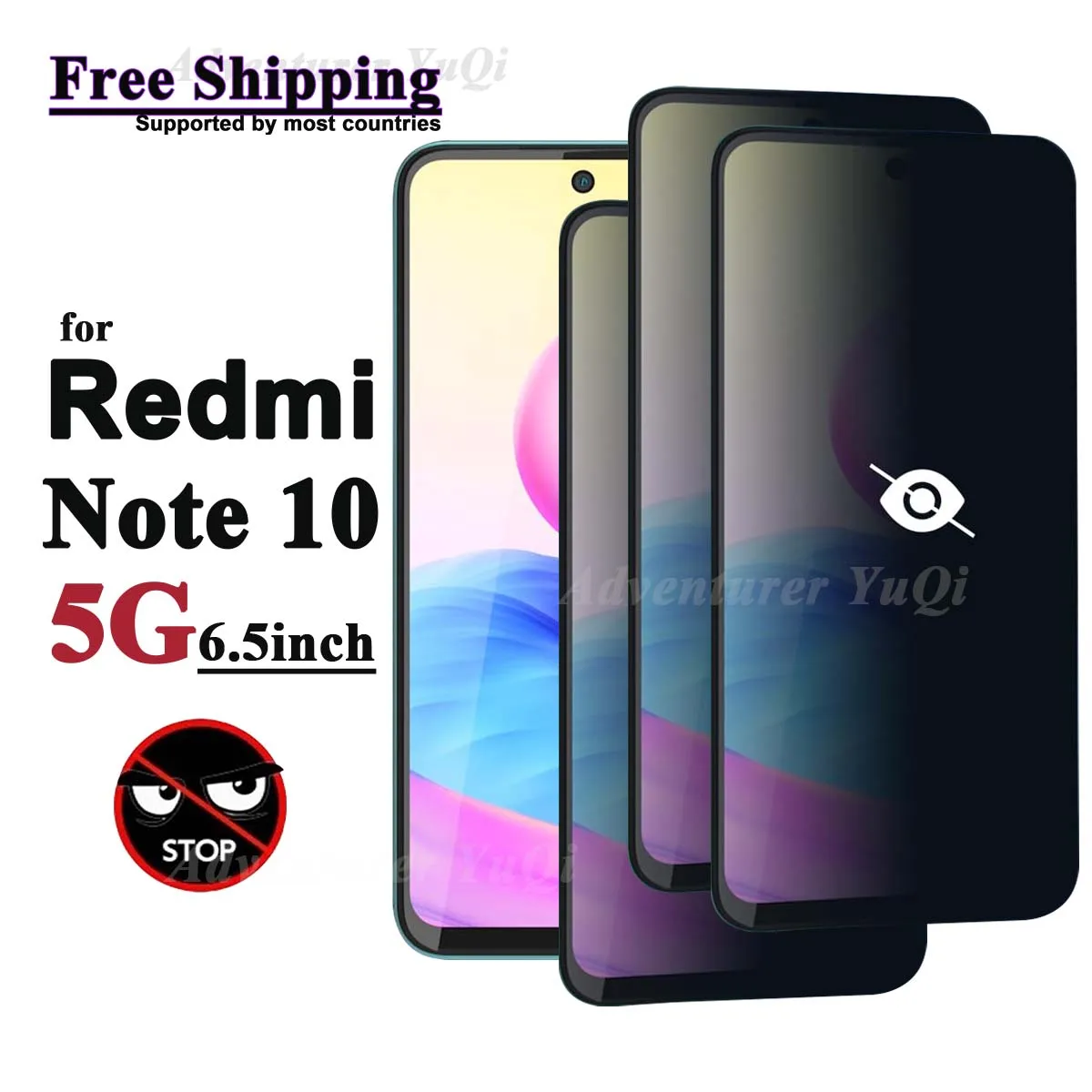 

Anti Spy Screen Protector For Xiaomi Redmi Note 10 5G 6.5 inch Tempered Glass Privacy Peep Scratch 9H Case Friendly High Aluminu