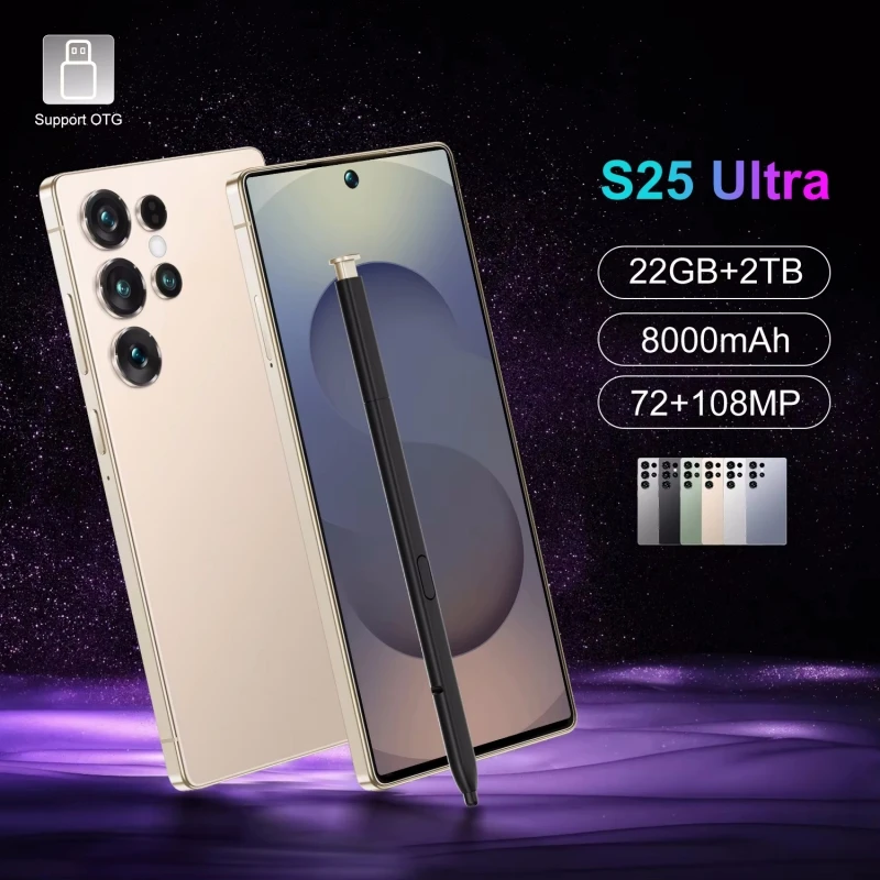 2025 الإصدار العالمي الجديد S25 Ultra الهاتف الذكي 7.3 بوصة HD Android14 Snapdragon 8gen3 10core ثنائي الشريحة 5G الهاتف 8000mAh فتح الهاتف