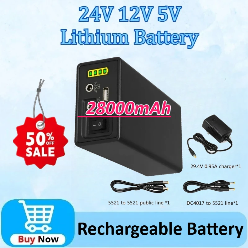 

Power Bank 24V 12V 5V 28000mAh 18650 Auxiliary Battery Rechargeable Lithium BatteryAuxiliary Large Capacity 18650 UPS Battery