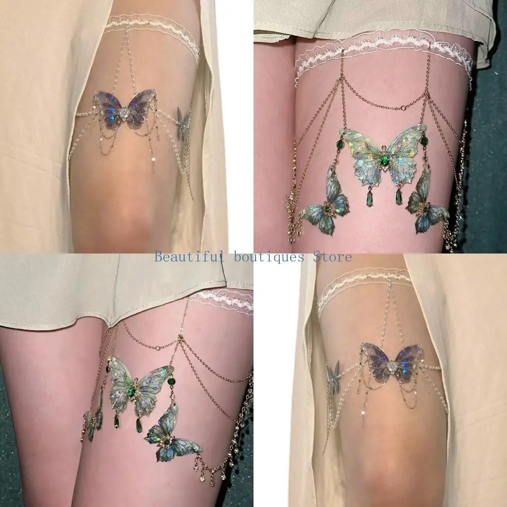 شرابات الفراشات U4LF سلسلة الفخذ السلسلة ذات الطول القابل للتعديل مع سلسلة من المجوهرات الفريدة من نوعها للنساء للنساء