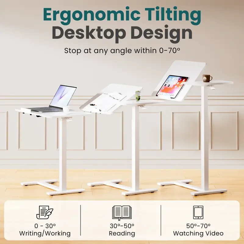 Sweetcrispy Adjustable Rectangle Overbed Table with Wheels - Adjustable Height, Bedside End, Standing Computer Desk for Hospital-Home Mobile Furniture