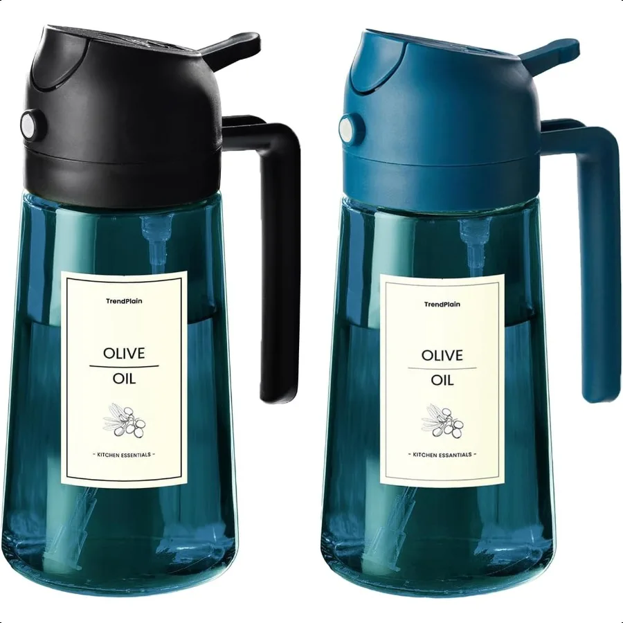 

16oz 470ml Blue Glass Olive Oil Sprayer for Cooking 2 in 1 Olive Oil Dispenser for Kitchen Gadgets Air Fryer Salad and BBQ 1 Pa