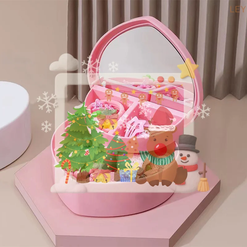 

Шкатулка для украшений для девочек с зеркалом, розовая, белая, пластиковая, для браслетов, резинок для волос, органайзер, настольная подставка для украшений