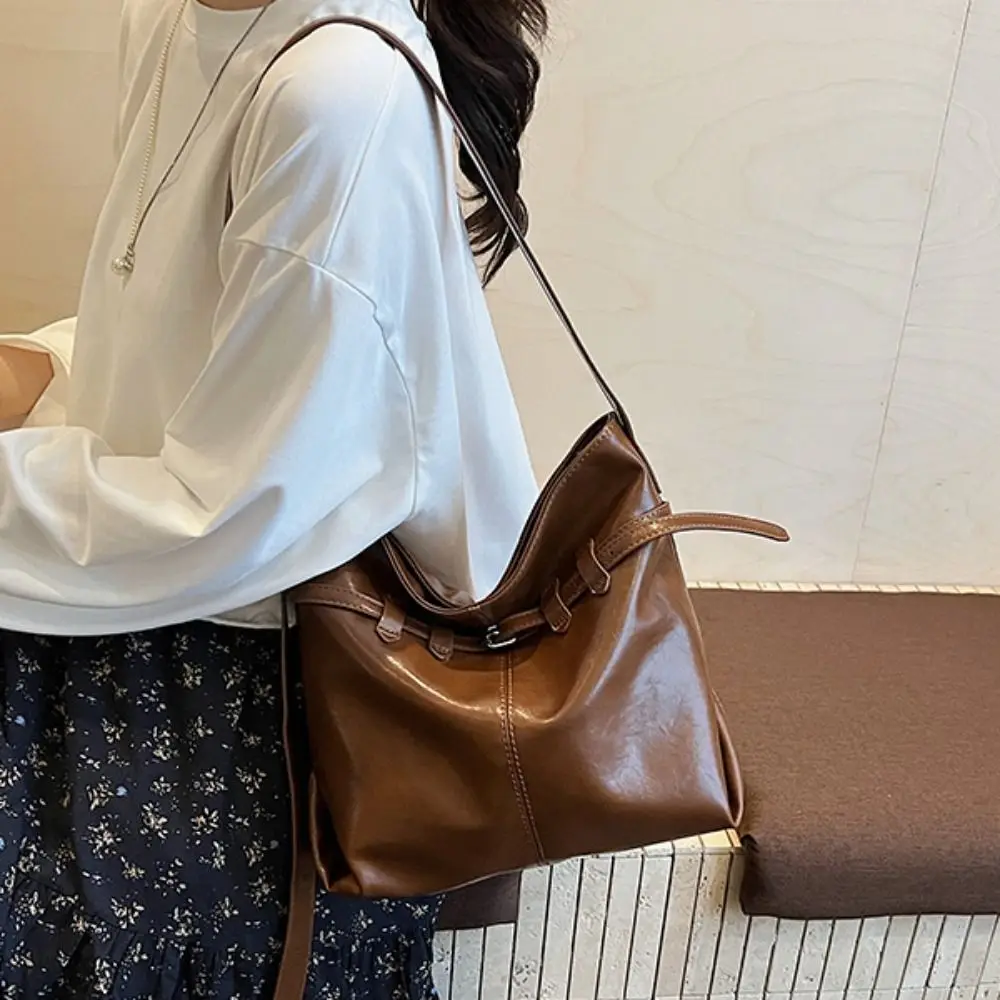 

Fashion Elegant Soft Leather Tote Bag Belt Large Capacity Commuting Shoulder Bag Lightweight Underarm Bag Crossbody Bag Women