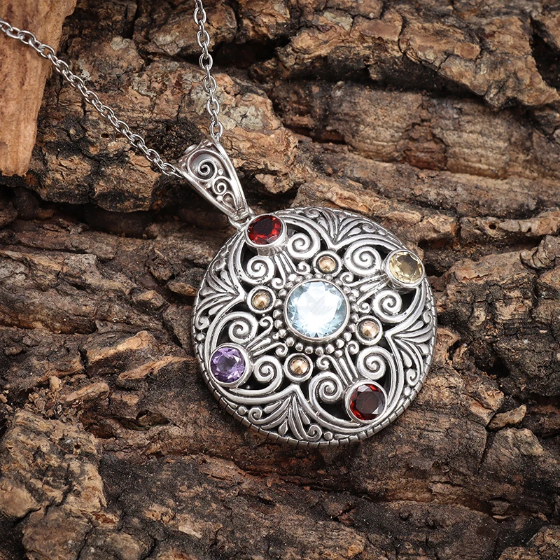 Retro Fashion Elegant Colorful Zircon Pendant Necklace Women Casual Party Jewelry Gift