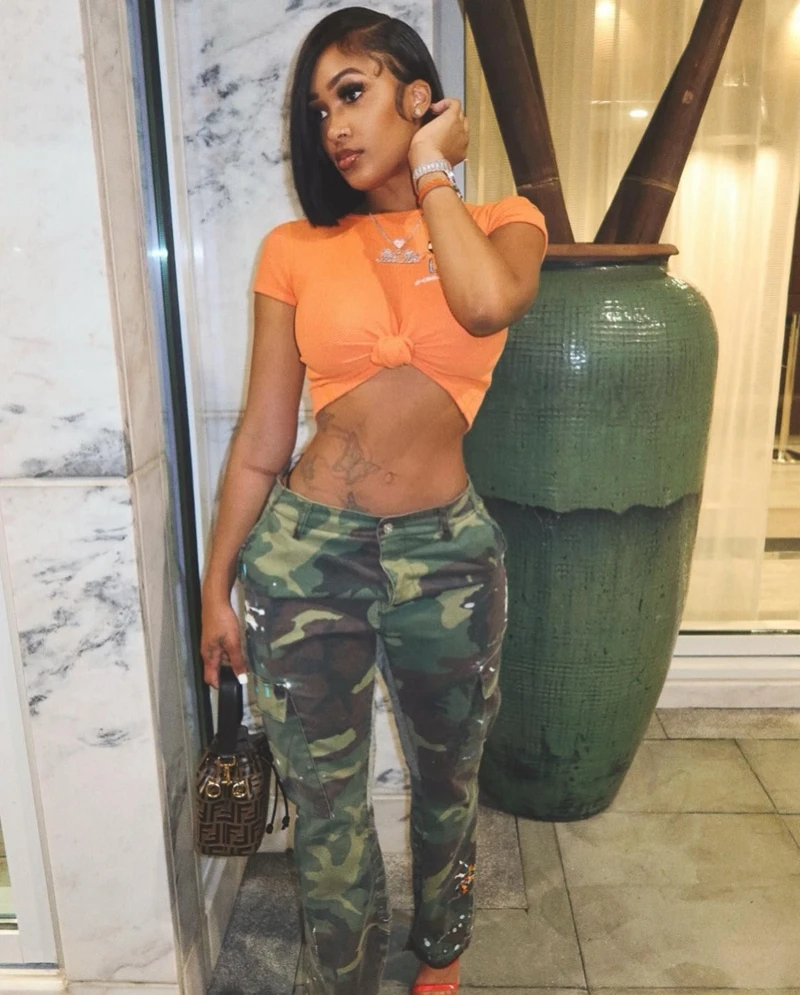 

STYLISH LADY Camouflage Printed Pants 2024 Summer Women High Waist Pockets Casual Loose Street Hip Hop Full Trousers