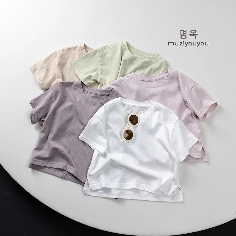 

Summer Children's T-shirt New Solid Color Round Neck Short Sleeved Loose Casual Basic Versatile Top For Boys And Girls Clothes