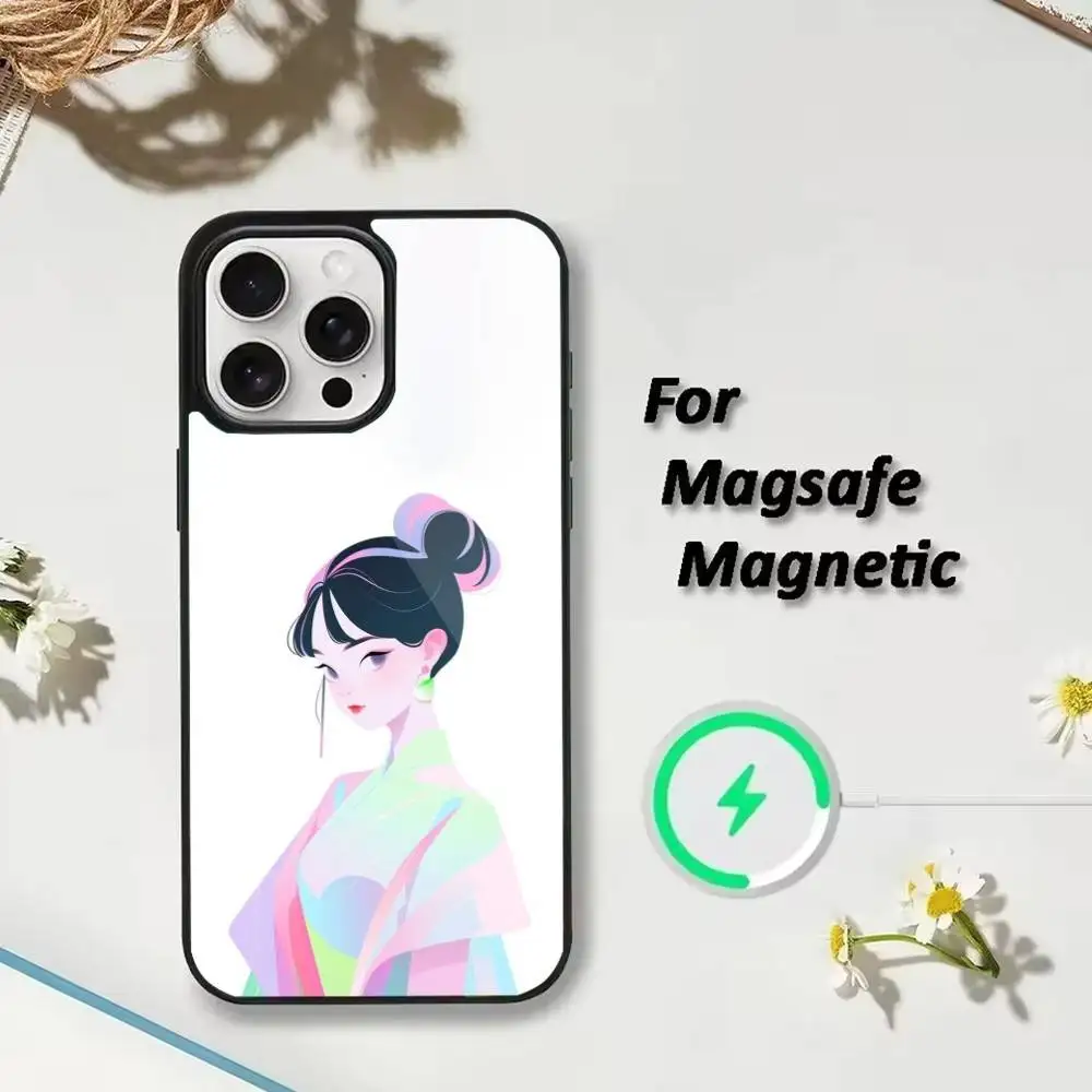Bella custodia per telefono antica ragazza per iPhone 17,16,15,14,13,12,Plus,Pro,Max per ricarica wireless magnetica Magsafe