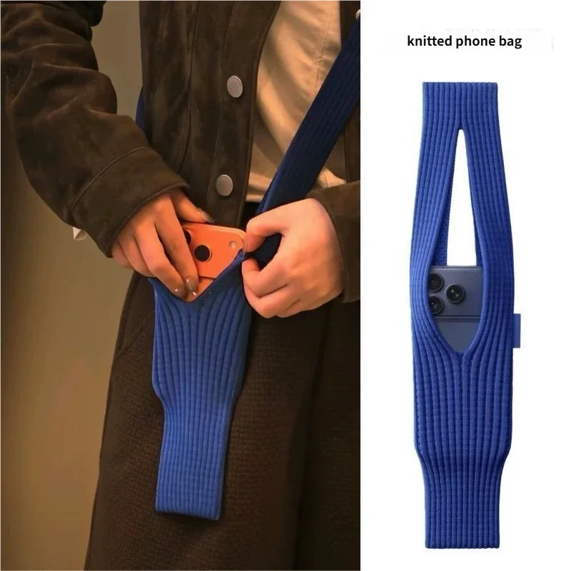 خريف شتاء 2025 محبوك حقيبة كروسبودي لأجهزة أبل للجنسين حقيبة كتف مفردة صغيرة موضة هدية الكريسماس للمراهقين دافئ