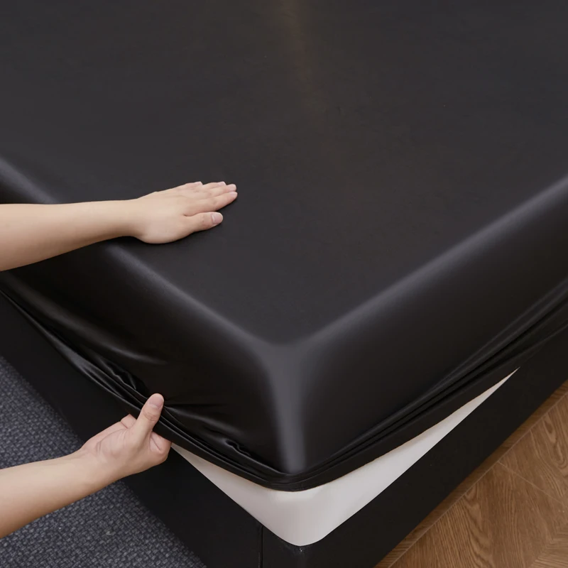 1 قطعة بلون الساتان منعش المجهزة غطاء سرير غطاء مرتبة الجلد ودية تنفس الراقية الحرير زلة التوأم حجم غطاء سرير #4