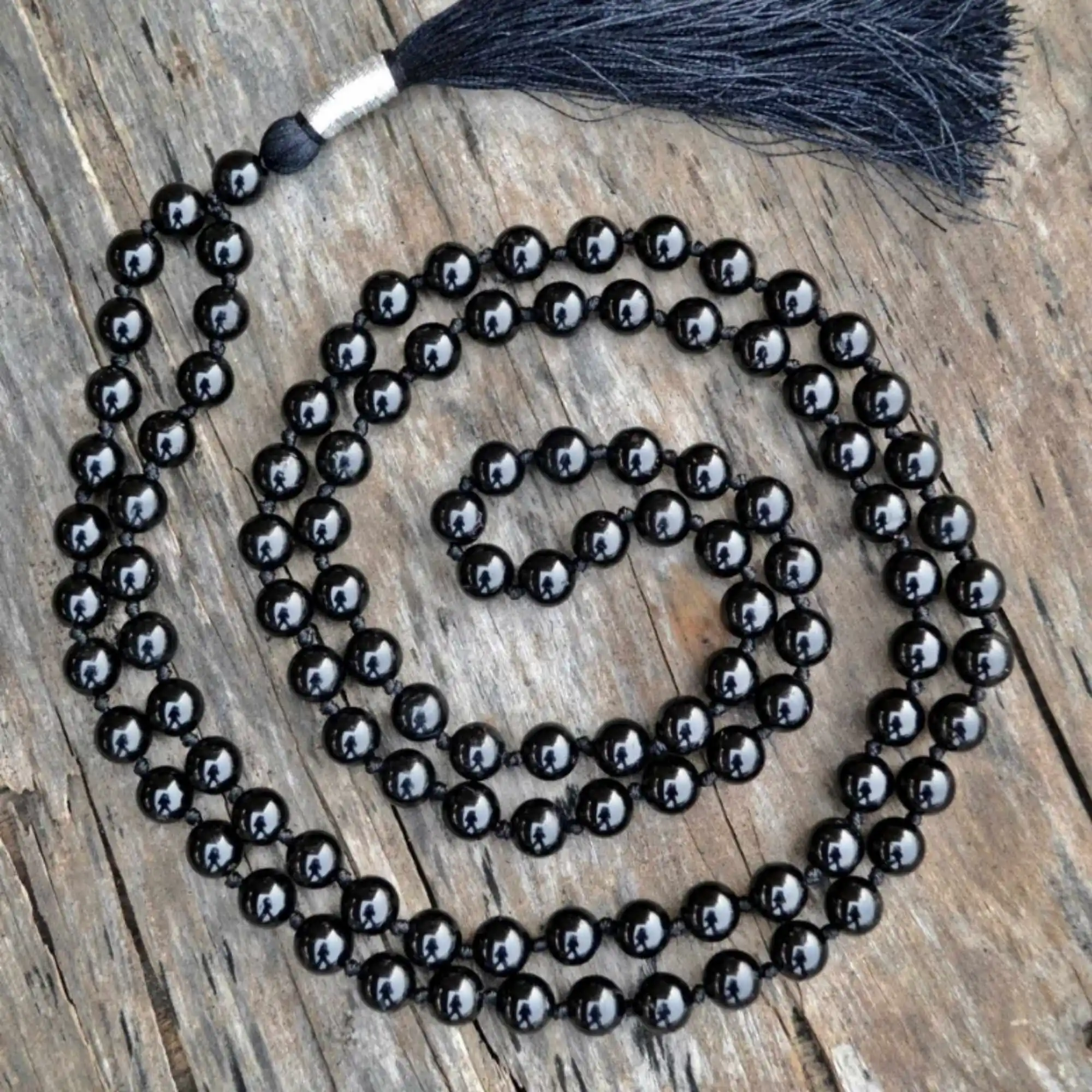 

8mm Natural Black round Tourmaline 108 knot necklace Prayer Yoga Mala Lucky Mala Spirituality Inspiration Jasper National Style